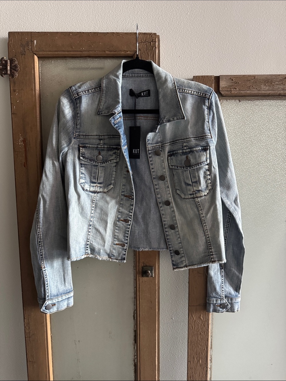 Kut from the Kloth Faded Light Blue Cropped Denim Jacket